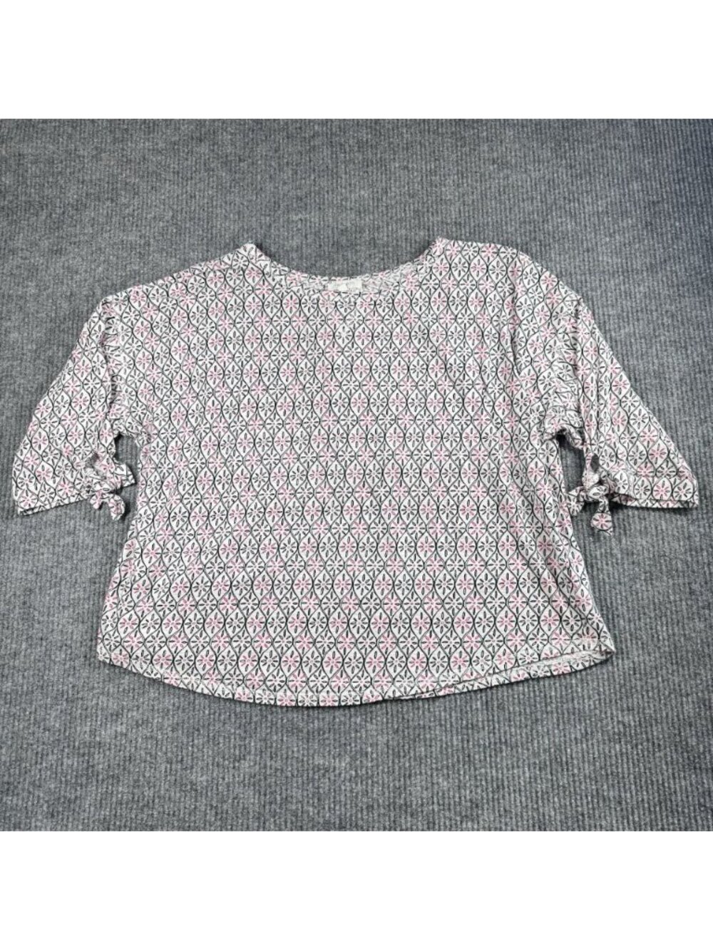T By Talbots Tie Sleeve Top Women’s 3X Pink Black Geometric 1/2 Sleeve Knit